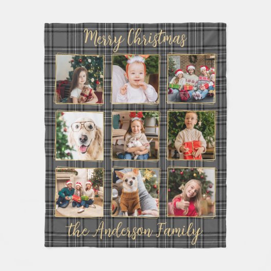 Familiefoto Collage Winter Grey Patchwork Plaid Fleece Deken (Voorkant)