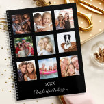 Familiefoto collage zwart monogram 2025 planner<br><div class="desc">Maak je eigen unieke familiefilm als cadeau voor je moeder, vrouw of jezelf. Gebruik vier, negen van uw favoriete foto's van uw familie, vrienden, droomreisbestemming of huisdier! Pas een naam en een jaar aan en voeg deze toe. De naam wordt geschreven met een modern handgeschreven stijlmanuscript met letters. Zwarte achtergrond,...</div>