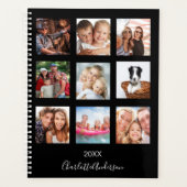Familiefoto collage zwart monogram 2026 planner (Voorkant)