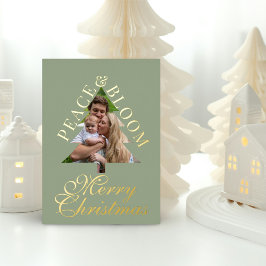 Familiefoto dennenboom goud schrift groen echt folie uitnodiging