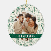 Familiefoto Doodle Green Christmas Keramisch Ornament (Links)