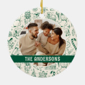 Familiefoto Doodle Green Christmas Keramisch Ornament (Achterkant)