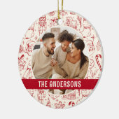 Familiefoto Doodle Red Christmas Keramisch Ornament (Links)