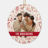 Familiefoto Doodle Rode Kerstmis Keramisch Ornament (Links)