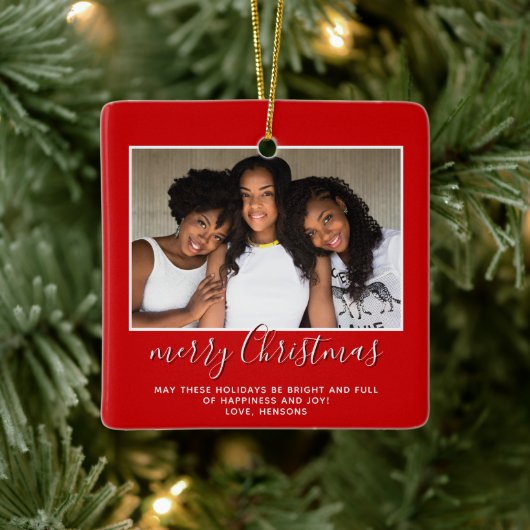 Familiefoto Eenvoudig Minimalistisch Script Kerstm Keramisch Ornament (Boom)