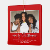 Familiefoto Eenvoudig Minimalistisch Script Kerstm Keramisch Ornament (Links)