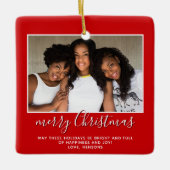 Familiefoto Eenvoudig Minimalistisch Script Kerstm Keramisch Ornament (Voorkant)