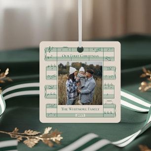 Familiefoto Eerste Kerstfeest Fa La Blad Metalen Ornament