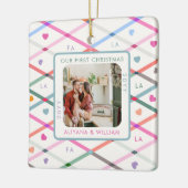 Familiefoto Eerste Kerstfeest La Pastelpatroon Keramisch Ornament (Links)