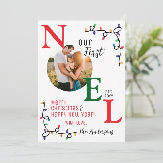 Familiefoto Eerste Kerstroman Feestdagenkaart (Staand voorkant)