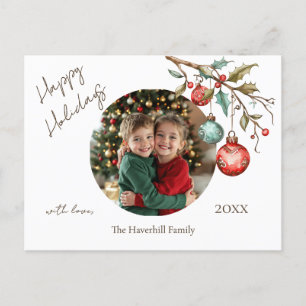 Familiefoto Elegant Script Waterverf Happy Feestdagenkaart