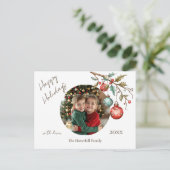 Familiefoto Elegant Script Waterverf Happy Feestdagenkaart (Staand voorkant)