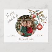 Familiefoto Elegant Script Waterverf Happy Feestdagenkaart (Voorkant)