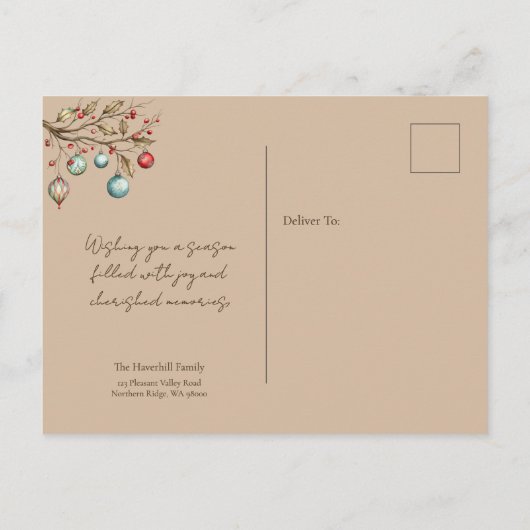 Familiefoto Elegant Script Waterverf Kerst Feestdagenkaart (Achterkant)