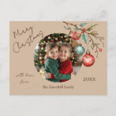 Familiefoto Elegant Script Waterverf Kerst Feestdagenkaart (Voorkant)