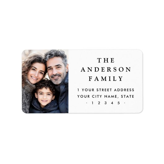 Familiefoto elegant wit retouradres etiket (Voorkant)