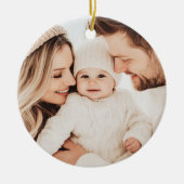 Familiefoto elegante border naam jaar rood keramisch ornament (Voorkant)