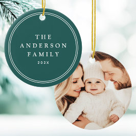 Familiefoto elegante grensnaam jaar grenen groen keramisch ornament