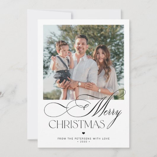 Familiefoto elegante kalligrafie Vrolijk kerstfees Feestdagenkaart (Voorkant)