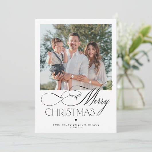 Familiefoto elegante kalligrafie Vrolijk kerstfees Feestdagenkaart (Staand voorkant)