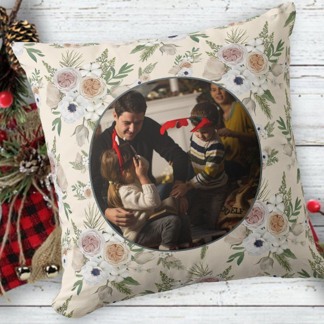 Familiefoto Elegante Waterverf Bloemen Kerstmis Kussen (Creator heeft geüpload)