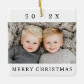 Familiefoto en jaarwit Vrolijk Kerstfeest Keramisch Ornament (Voorkant)