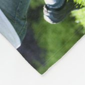 Familiefoto en naam personaliseren, witte tekst fleece deken (Hoek)