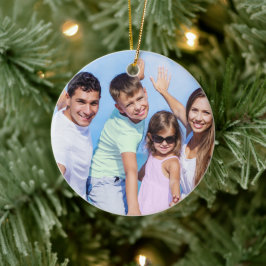Familiefoto en naam Red Glitter Keramisch Ornament