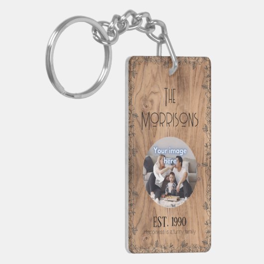 Familiefoto en naam | Uw grappige offerte | Rustie Sleutelhanger (Voorkant Links)