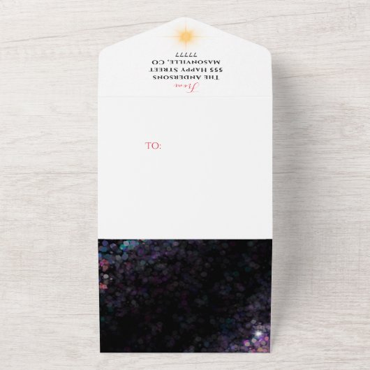 Familiefoto en nieuwsbrief kerstkaart all in one uitnodiging (Buitenkant)