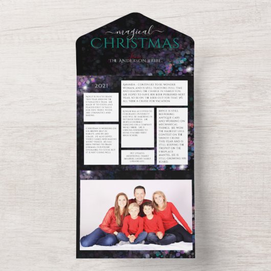 Familiefoto en nieuwsbrief met vakantiekaart all in one uitnodiging (Binnen)