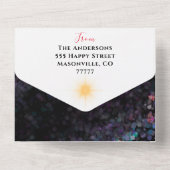 Familiefoto en nieuwsbrief met vakantiekaart all in one uitnodiging (Achterkant)