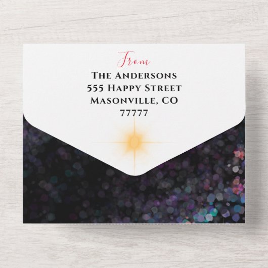 Familiefoto en nieuwsbrief met vakantiekaart all in one uitnodiging (Achterkant)