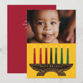 Familiefoto geïllustreerde Kinara Kwanzaa Feestdagenkaart (Voorkant / Achterkant)