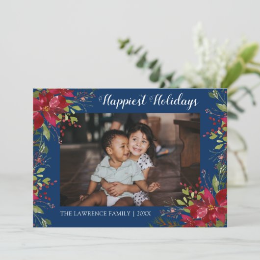 Familiefoto gelukkigste Feestdagen Botanische Kers Feestdagenkaart (Staand voorkant)