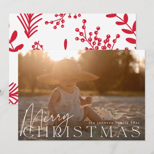 Familiefoto gelukkigste kerstfeestdag Fotokaart Feestdagenkaart (Voorkant / Achterkant)