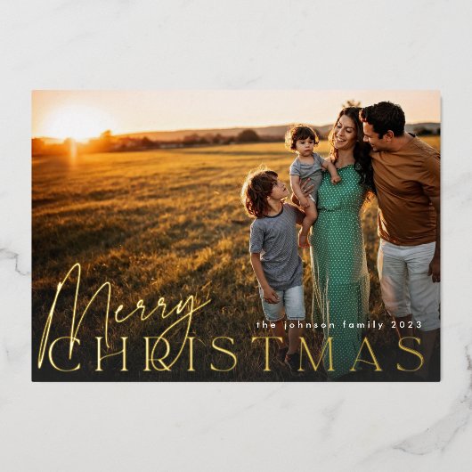 Familiefoto Gelukkigste Kerstmisfoto Goud Folie Feestdagenkaart (Voorkant)