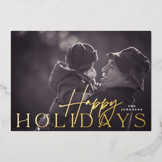 Familiefoto Gelukkigste Kerstmisfoto GOUD Folie Feestdagenkaart (Voorkant)