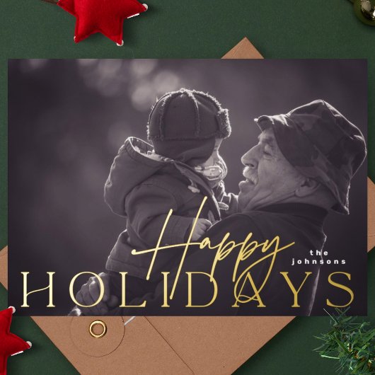 Familiefoto Gelukkigste Kerstmisfoto GOUD Folie Feestdagenkaart