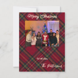 Familiefoto geruite Kerstmis Plat Kerstkaart