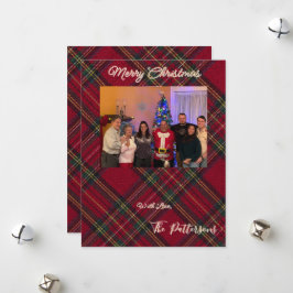 Familiefoto geruite Kerstmis Plat Kerstkaart