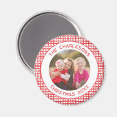 Familiefoto Gingham Patroon Frame Kerstmis Magneet (Voorkant / Achterkant)