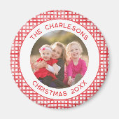 Familiefoto Gingham Patroon Frame Kerstmis Magneet (Voorkant)
