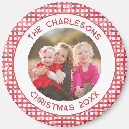 Familiefoto Gingham Patroon Frame Kerstmis Magneet