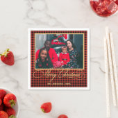 Familiefoto & Gold Script Vrolijk kerstfeest Servet (Insitu)