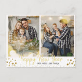 Familiefoto Goud Confetti Gelukkig Nieuwjaar Feestdagenkaart (Voorkant)