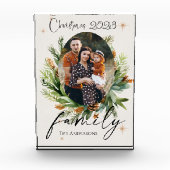 Familiefoto Groen bladeren Vrolijk Kerstfeest Fotoblokken (Voorkant)