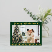 Familiefoto groen Kerstmis Folie Feestdagen Briefkaart (Staand Voorkant)