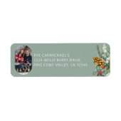 Familiefoto Groene Holly Pine Kerstmis Adres Etiket (Voorkant)