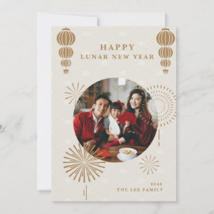 Familiefoto Groet Lunar Chinese Nieuwjaarskaart Feestdagenkaart
